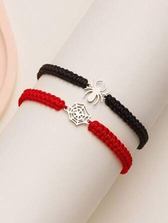 Set van 2 gepersonaliseerde, verstelbare armbanden met een legering van spinnen/spinnenwebdecoratie voor kinderen, geschikt voor fans, Halloween-armband
