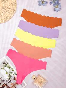 MLeyhoice 5pcs Underwear & Sleepwear Set, Daily Underwear, Seamless Thong Set, Women's Panties, Comfortable Heart Pattern Briefs, Suitable For Dates, Workouts, Parties, Weddings, Everyday Wear, Special Occasions - Multicolor - View 2