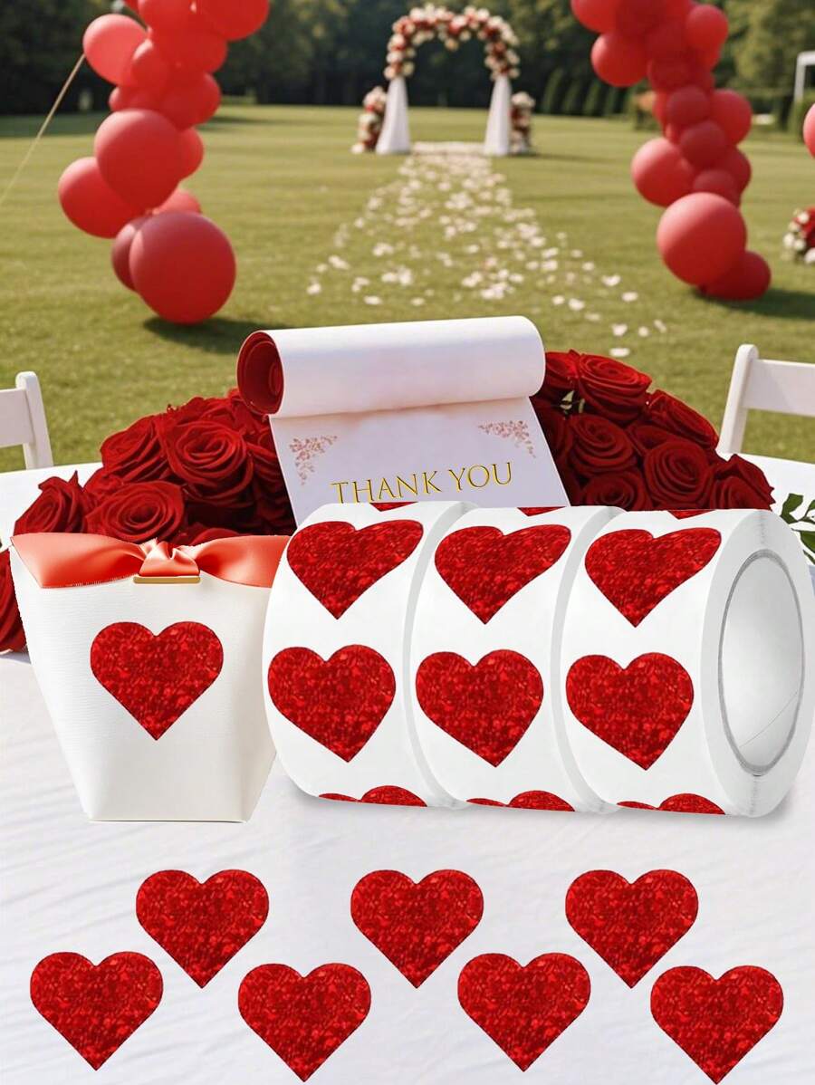 500pcs/Roll 1-Inch Red Heart Holographic Thank You Stickers, Business Decoration, Baking Gifts Packaging Labels, Wedding Decor