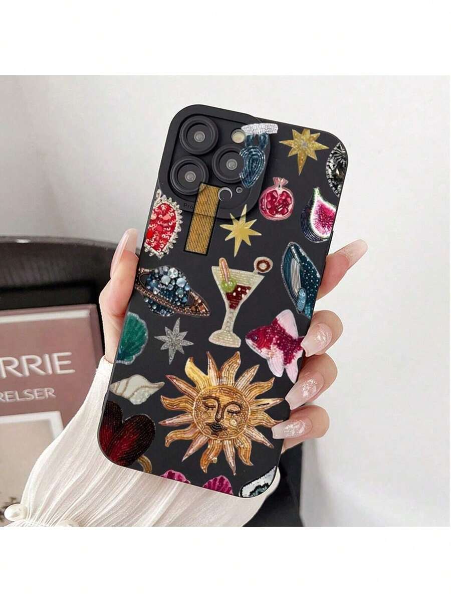Funda para teléfono (1 unidad) con estampado collage. Funda transparente de TPU antigolpes y antihuellas. Compatible con phone S.
