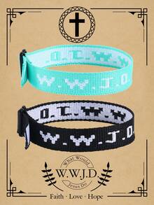 2条 Wwjd 字母提花针织手链，耶稣会怎么做？手绳保护祈祷手链，励志基督教饰品，适合青少年男孩女孩佩戴。