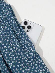 CILKOO Bohemian Floral Print Square Neck Sleeveless Loose Shirred Cami Jumpsuit With Pockets, Summer Casual Wide Leg Pants - Blue - View 6