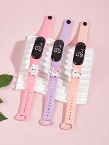 3 件儿童 LED 数字电子手表，兔子和独角兽设计，可爱多色 LED 电子手链，LED 数字儿童腕表 - 彩色 - 查看 3