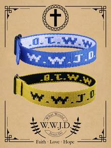 2条 Wwjd 字母提花针织手链，耶稣会怎么做？手绳保护祈祷手链，励志基督教饰品，适合青少年男孩女孩佩戴。