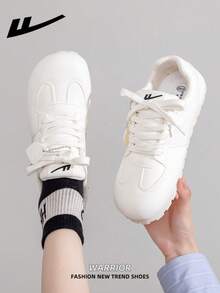 1 双 WARRIOR 女式厚底系带软底休闲鞋，低帮户外平底鞋，圆头低跟防滑纯色优雅软底登山鞋，适合学生、毕业照、平底鞋、低帮皮革运动滑板鞋 - 4395Z米色 - 查看 7