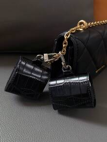 鳄鱼纹 1 件装纯黑色石纹皮革耳机保护壳带挂钩，适用于 Apple 1/2、Pro 2/3、4