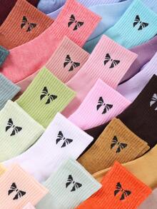 10 Pairs Black Base Kids Crew Socks With Multi-Color Bow Accents For Boys & Girls - Breathable Everyday Long Socks, Assorted Random Color Designs (10-Pack | Unisex Casual Wear) - Multicolor - View 3