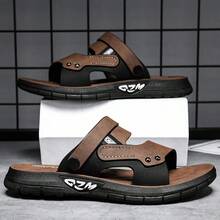 New Solid Color Casual Hollow Out Slippers For Men, Casual Strap Beach Sandals Summer Outdoor - Khaki - View 4