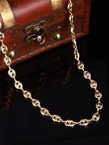 1pc Stainless Steel Gold Plated Coffee Bean Necklace, Pig Nose Shaped