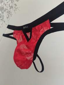 DomiGe 1pc Sexy Red Jacquard Mesh Hollow-Out Men's Erotic G-String Underwear