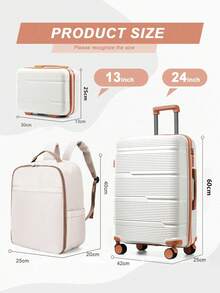 行李箱套装，带旅行背包和化妆包，可扩展行李箱，带万向轮，基础款行李箱，带万向轮的行李箱，防刮表面，24 英寸随身行李箱，行李箱，旅行行李，随身行李箱，手提行李箱，手提箱套装，行李袋，学校用包，学校配件，学校用品 - 杏色 - 查看 2
