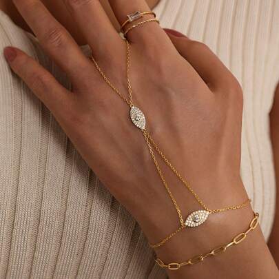 1 Stück S925 Sterling Silber vergoldet Strass Evil Eye Fingerarmband, hypoallergen reines Silber, hochwertiges vergoldetes reines Silber Schmuckarmband, geeignet für den täglichen Gebrauch von Frauen / als Geschenk