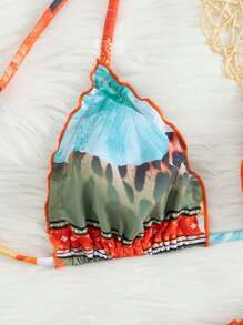 Miturn Bikini a due pezzi con fiori e pizzo, modello plissettato, adatto per vacanze estive in spiaggia e nuoto