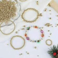 1100pcs Gold Smooth Round Beads 3/4/6/8mm Gold Spacer Loose Beads Kit For DIY Bracelets, Necklaces, Crafts Making