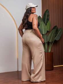Wide Leg Plus Size Women's Long Elegant Dress Pants Comfortable  Bum Bum Lift Casual Elegant Boho Fabric Zipper Pocket Plus Size Evening Daily Holiday Birthday Party Formal & Evening Stage & Concert Travel Tea Party Country Music Concert Airport Wear - 米色 - 查看 2