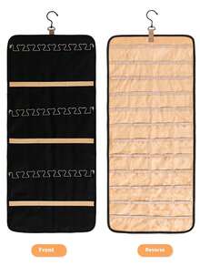 1 pezzo Borsa portaoggetti gioielli versatile e di grande capacità, a doppia faccia, organizer per collane e orecchini anti-polvere, con ganci in metallo durevoli, soluzione ideale per appendere e organizzare i gioielli in modo elegante, perfetto per la decorazione della casa, i viaggi e i regali per occasioni speciali