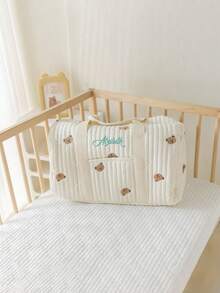 1pc Personalized INS Mommy Bag, Large Capacity Letter Embroidered Teddy Bear Tote Bag, Casual Versatile Mom Outdoor Lightweight Handbag, Multi-Functional Large Capacity Storage Tote Bag With Stroller Hook, Suitable For Daily Use, Can Be Given As A Gift To Family And Friends, School Supplies, For Teenagers, Junior High School Students, Middle School Students, High School Senior High School Students, College Students, University Students, Freshman, Sophomore, Underclassmen - Multicolor - View 3