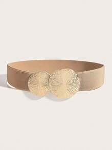 1 Stück beige elastischer gestrickter Taillengürtel mit rundem Metallschnallenverschluss, geeignet für Kleider, Röcke, Hemden für tägliche Dates, Partys, Reisen im Sommer, Schule im Herbst, Herbst, Halloween