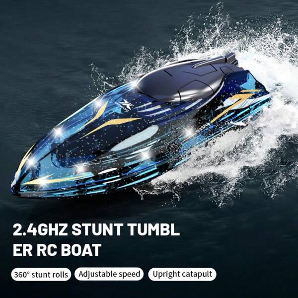 1 pièce Jouet bateau-speedboat de cascades à télécommande, jouet d'eau de piscine extérieure pour l'été