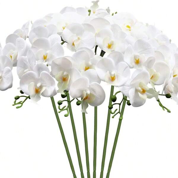 2/4/6 piezas Flor de orquídea Phalaenopsis artificial para decoración del hogar