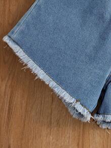 Tween Girl Casual  Butterfly T-Shirt + Short Light Blue Denim Shorts