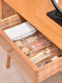 1pc/5 Packs Adjustable Drawer Organizers - Clear Plastic Storage Bins With Customizable Compartments For Makeup, Jewelry, Utensils | Multi-Purpose Vanity & Bathroom Organizer, Kitchen Drawer Dividers, Office Supplies Storage Solutions (Space-Saving )