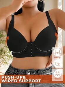 MIOTAN Plus Size Women Lace Front Closure Solid Color Fashion Supportive Underwire Bra - Black - View 4