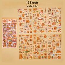 12/24/36张可爱水豚贴纸 卡哇伊贴纸 防水卡通动物贴纸 DIY装饰贴纸 适用于手机壳 文具 派对礼物 - 彩色 - 查看 8