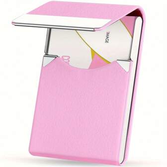 RFID Blocking Magnetic Clasp Business Card Holder - Pink Faux Leather Card Case For Men & Women, Office Neutral Pocket Card Organizer -