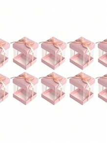 10PCS Square Transparent Gift Boxes With Ribbons, Small Empty Party Gift Boxes, Candy Biscuits, Paper Cups, Cake, Jewelry Boxes, Wedding Gifts, Love Gifts, Birthday Parties Summer Necessity For Women Storage Organizer Gift Travel