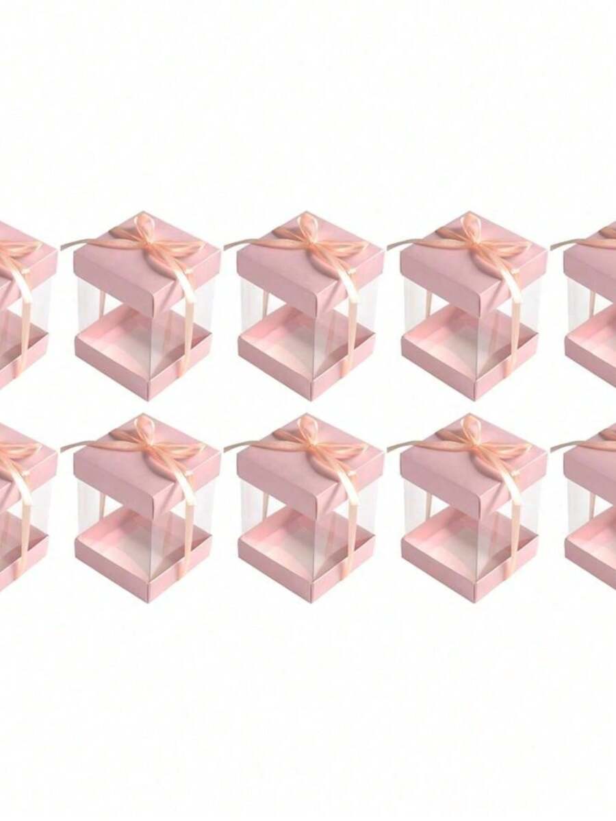 10PCS Square Transparent Gift Boxes With Ribbons, Small Empty Party Gift Boxes, Candy Biscuits, Paper Cups, Cake, Jewelry Boxes, Wedding Gifts, Love Gifts, Birthday Parties Summer Necessity For Women Storage Organizer Gift Travel