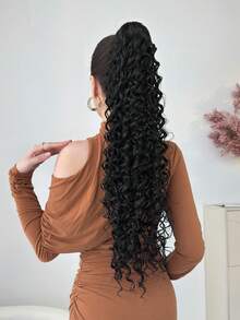 26 Inch Wavy Curly Elastic Claw Ponytail Hair Extensions, Heat Resistant, Black - Black - View 5
