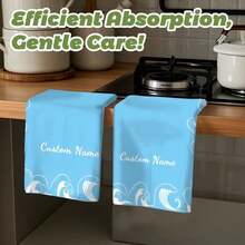 مجموعة منشفة مطبخ وقطعة قماش غسيل مخصصة باسم على خلفية زرقاء ذات نمط موجي، ديكور منزلي، منشفة يد للحمام، اكسسوارات، ديكور شقة، هدية ضرورية لتدشين المنزل الجديد للنساء، الأم، الجدة، الزوجة، ديكور حمام، ديكور خريفي، أساسيات الشاطئ، عودة إلى المدرسة، منشفة استحمام لصالون التجميل، الفندق، الرياضة، أساسيات المنزل، منشفة، العناية بالبشرة - أزرق سماوي - مشاهدة 9