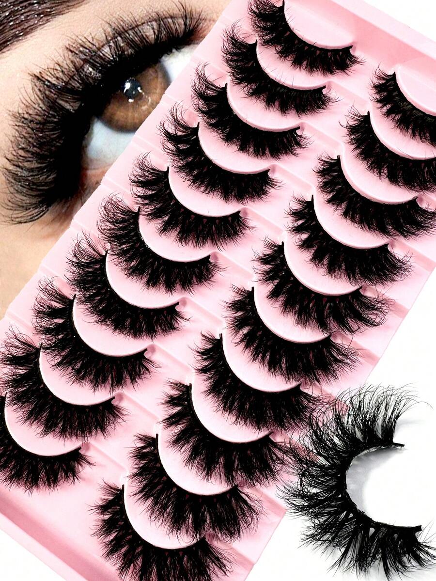 LYBCG 10 Pairs Halloween Cosplay Manga Natural Cat Eye Lashes 5D Fluffy 3d Mink Lashes Soft False Eyelashes Cross Messy Dense Eye Lashes Extension Makeup Faux Cils - 黑色 - 查看 1