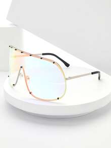 1 件超大金属全覆盖面罩女士时尚眼镜带金属铆钉，休闲、可爱、优雅、性感、波西米亚、复古、复古、派对、钻石形、时尚装饰，适合所有季节、海滩、鸡尾酒会，银色 - 彩色 - 查看 5