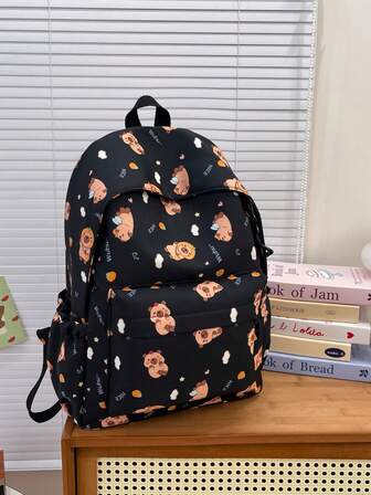 Women's Fashionable Casual College Style Cute Cartoon Printed Backpack, Multi-Pockets Large Capacity Versatile Daypack