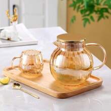 1pc Pumpkin Striped Colorful Glass Cold Water Pitcher For Living Room, Borosilicate Glass Lemon Tea Pot, Home Use