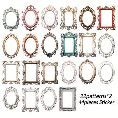 42pcs-56pcs PET Self-Adhesive European Borders Theme Transparent Waterproof Aesthetic Scrapbook Sticker, Suitable For DIY Crafts, Scrapbooking, Junk Journals, Water Bottle Sticker, Laptop Sticker, Clip Art, Picture Frame Decoration