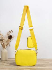 1set Includes Pouch Crossbody Bag With Keychain Decor - Yellow - View 3