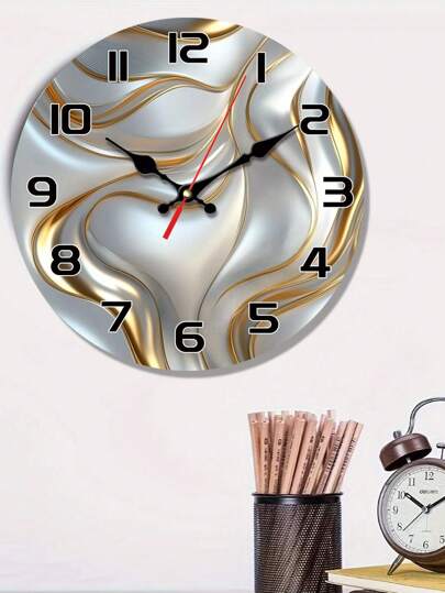 Pc 10 Inch/12 Inch Wooden Wand Klok Golden Zilver Wave Texture Pattern, Silent Abstract Art Line Living Room, Bedroom, Kitchen, Office ation, Moderne Home Ideal Birthday Room Bedroom Dormitory Back To School view 5