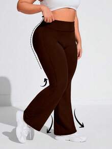 Flare Ballerina Pants Plus Size Thick Fabric High Waist In Suplex Polyester Comfort With Wolfox - 鏽棕色 - 查看 5