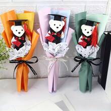 1pc Graduation Dr. Bear Cartoon Bouquet, Graduation Bear Flower Bouquet Gift, Graduation Party Bouquet, Artificial Flower Bouquet, Birthday Gift, Graduation Celebration Decor Dr. Hat Bear, Suitable For Graduation Party Favors, Party Decorations, Home Decor And Photo Prop