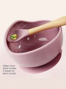 1 Set Of Baby Feeding Bowl And Spoon Set, Silicone Baby Bowl Suction With Wooden Spoon Silicone Suction Base Anti-Slip Baby First Feeding Set, Suitable For, Girls And Boys