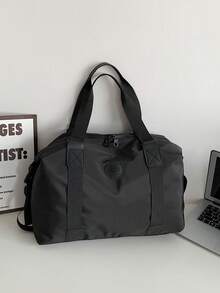 The New Fashion Classic Joker Solid Color Nylon Waterproof Fabric With Large Capacity And Double Handle Letter Pattern Decoration Design Is Suitable For Traveling And Fitness. Graduation - Black - View 2