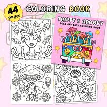 Libro para colorear de 44 páginas con temática psicodélica para adultos, con motivos de setas, extraterrestres, mundos mágicos e ilusiones para relajación - Ver 1