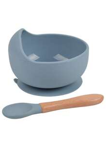 1 Set Of Baby Feeding Bowl And Spoon Set, Silicone Baby Bowl Suction With Wooden Spoon Silicone Suction Base Anti-Slip Baby First Feeding Set, Suitable For, Girls And Boys