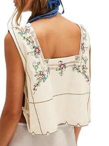 Women's Y2K Summer Floral Embroidered Tank Tops Sleeveless Square Neck Side Tie-Up Loose Fit Vest Vintage Casual Going Out Tops Streetwear - 黃色 - 查看 2