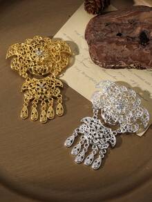 1pc Bohemian Floral Tassel Brooch, Simple And Versatile Gold-Tone Pin Accessory - Multicolor - View 1