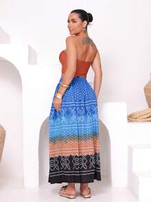 Saia Indiana Feminina Estampada – Boho Fluida - Azul - Visão 2