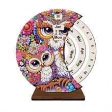 SNA Calendrier de bureau 2025 de nouveau style, calendrier perpétuel forme spéciale en bois à diamant, peinture diamant de la lune, décoration de bureau tournante faite main pour débutant, cadeau artisanal